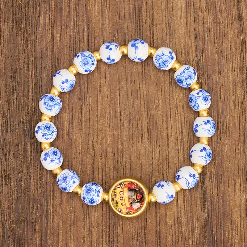 Buddha Stones Pulsera de cuentas de riqueza Zakiram de porcelana azul y blanca - image 1