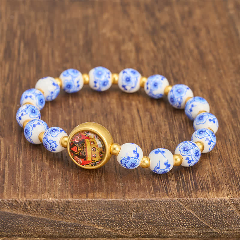 Buddha Stones Pulsera de cuentas de riqueza Zakiram de porcelana azul y blanca - image 2