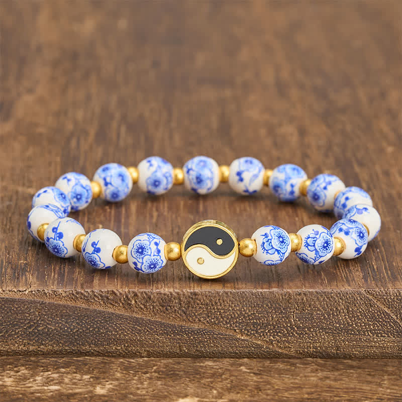 Buddha Stones Elegante pulsera de porcelana azul y blanca con el equilibrio del Yin Yang. - Yin Yang (Equilibrio ♥ Armonía) - image 0