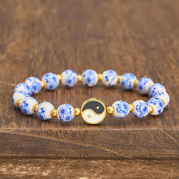 Buddha Stones Elegante pulsera de porcelana azul y blanca con el equilibrio del Yin Yang. - Yin Yang (Equilibrio ♥ Armonía) - image 0