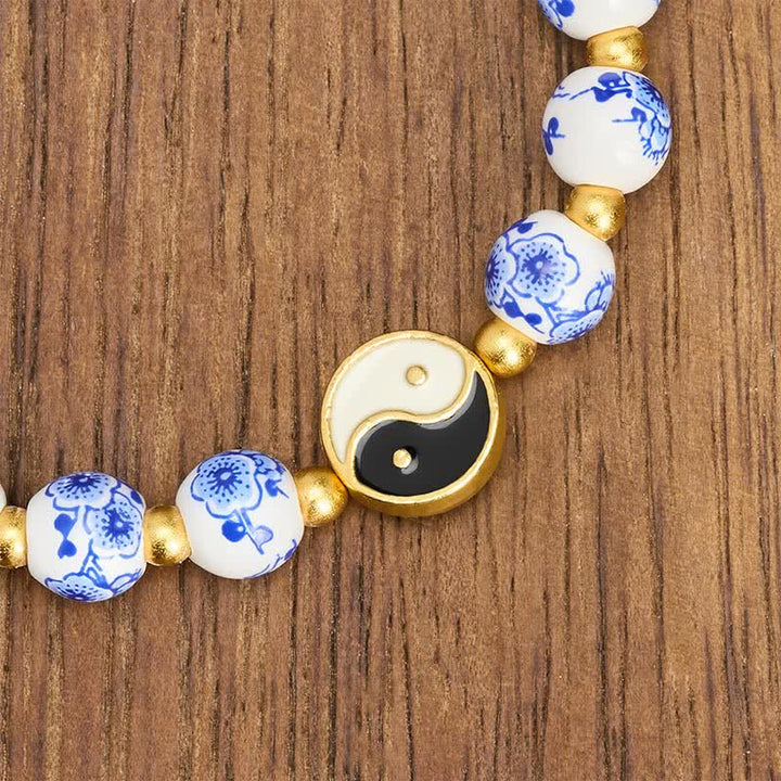 Buddha Stones Elegante pulsera de porcelana azul y blanca con el equilibrio del Yin Yang. - image 4