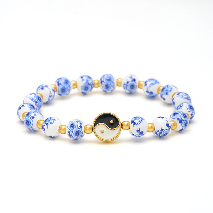 Buddha Stones Elegante pulsera de porcelana azul y blanca con el equilibrio del Yin Yang. - image 7