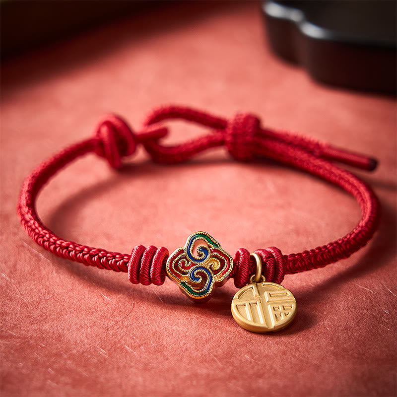 Buddha Stones Pulsera de la prosperidad tejida a mano con hilo rojo cobrizo y carácter Fu de nudo chino - image 12