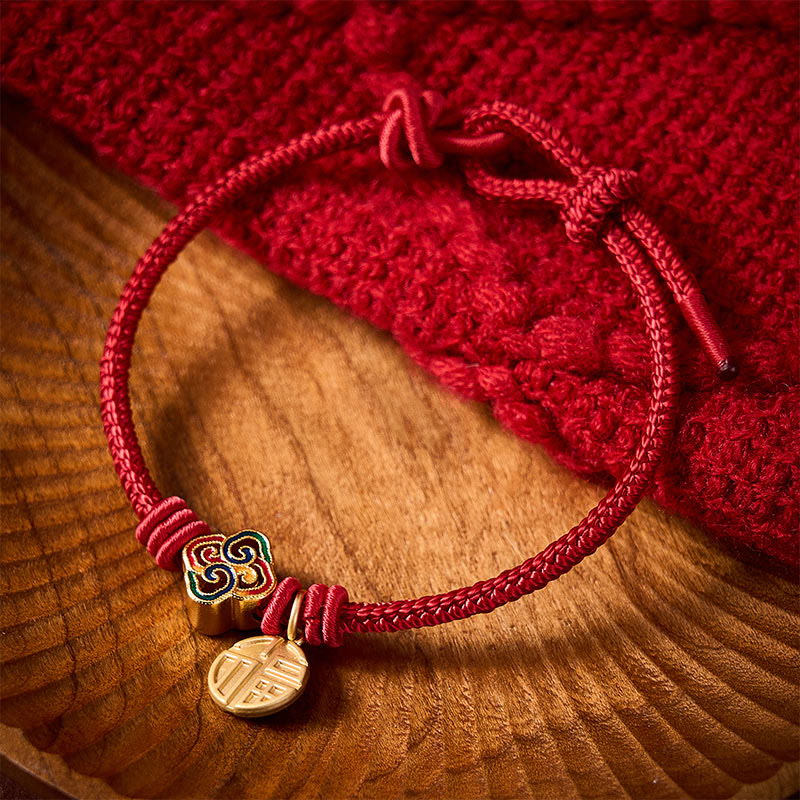 Buddha Stones Pulsera de la prosperidad tejida a mano con hilo rojo cobrizo y carácter Fu de nudo chino - image 14