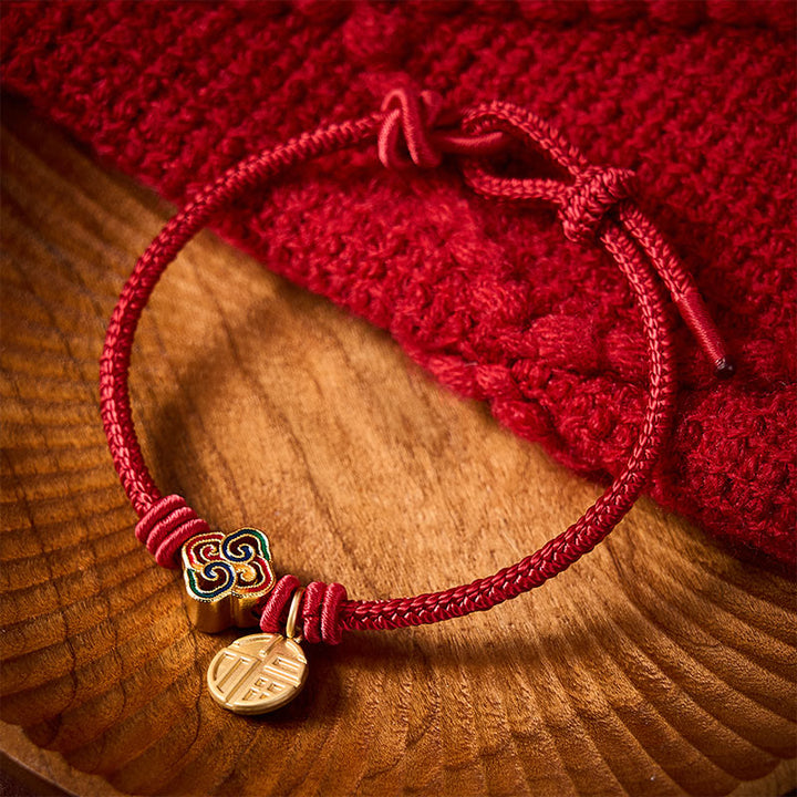 Buddha Stones Pulsera de la prosperidad tejida a mano con hilo rojo cobrizo y carácter Fu de nudo chino - image 14