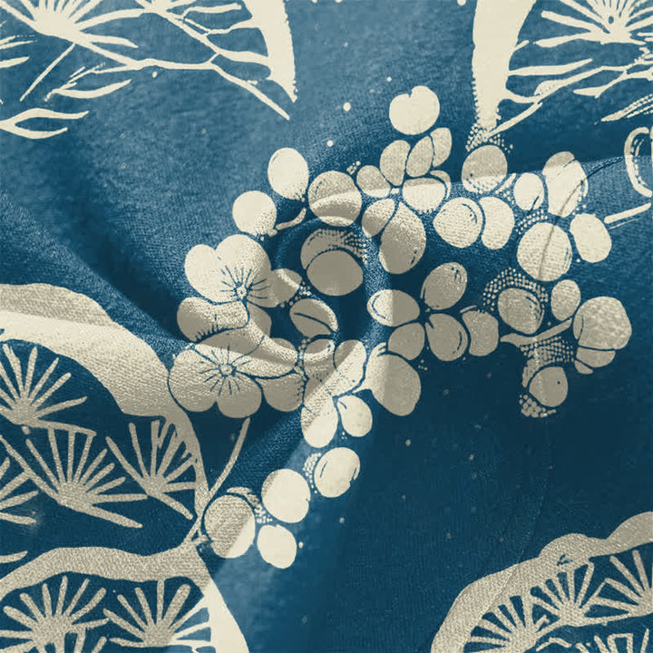 Buddha Stones Kimono de hombre con estampado de flores de ciruelo y pino de algodón, con frente abierto. - image 5