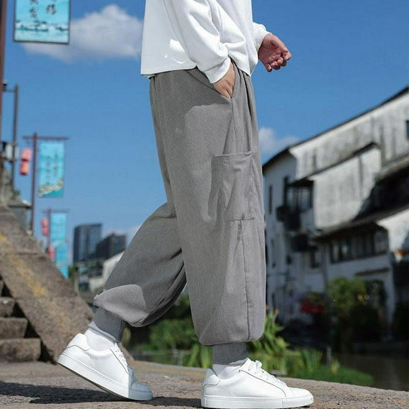 Buddha Stones Pantalones casuales de otoño/invierno con cordón ajustable y bolsillo de parche. Pantalones tobilleros lisos para hombre con corte ajustado y bolsillo. - image 22