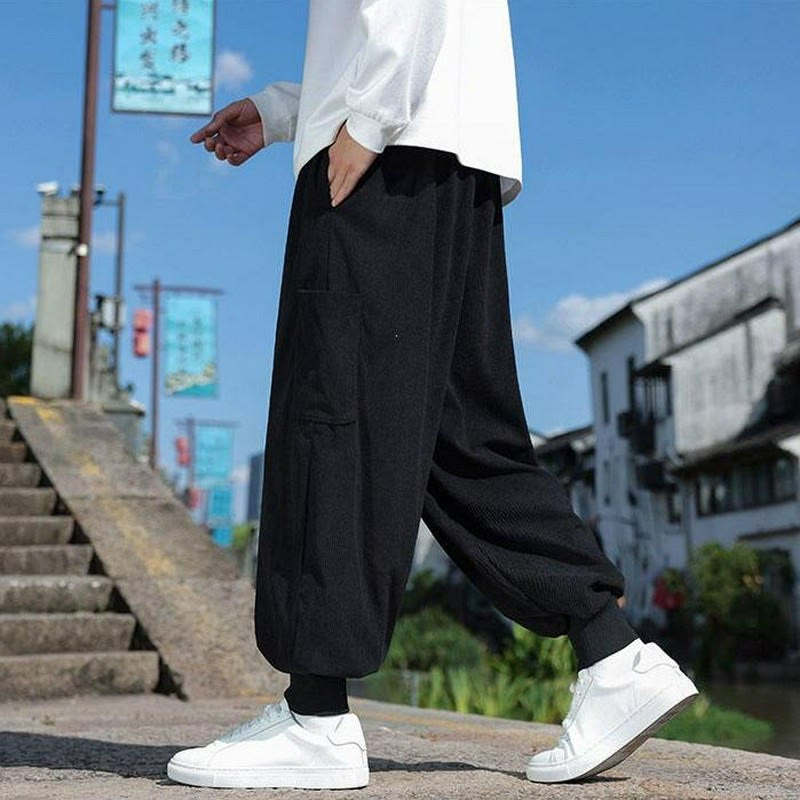 Buddha Stones Pantalones casuales de otoño/invierno con cordón ajustable y bolsillo de parche. Pantalones tobilleros lisos para hombre con corte ajustado y bolsillo. - image 16