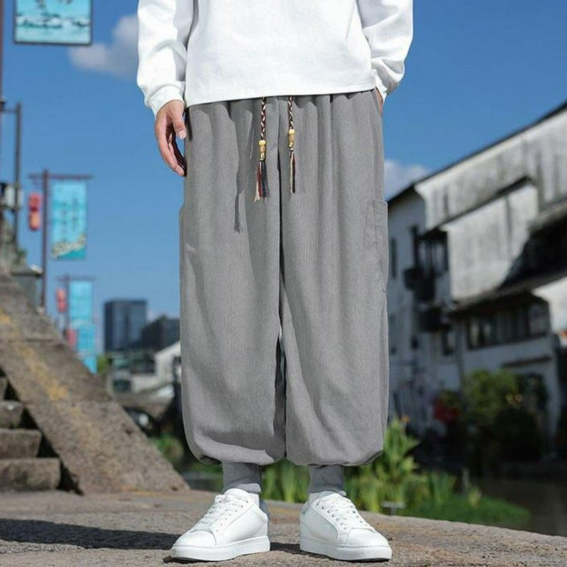 Buddha Stones Pantalones casuales de otoño/invierno con cordón ajustable y bolsillo de parche. Pantalones tobilleros lisos para hombre con corte ajustado y bolsillo. - image 19