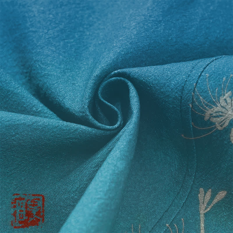 Buddha Stones Kimono de hombre de algodón blanco con estampado de lirios araña y frente abierto - image 5