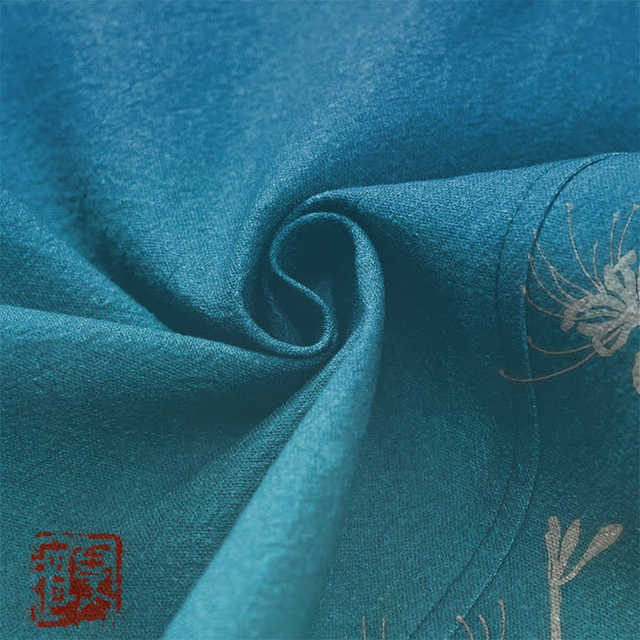 Buddha Stones Kimono de hombre de algodón blanco con estampado de lirios araña y frente abierto - image 5
