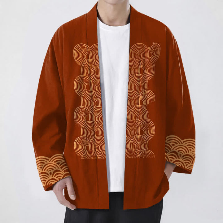Buddha Stones Kimono de hombre de algodón con estampado de media luna y frente abierto - Tierra de siena - US/UK/AU48, UE58 (4XL) - image 0