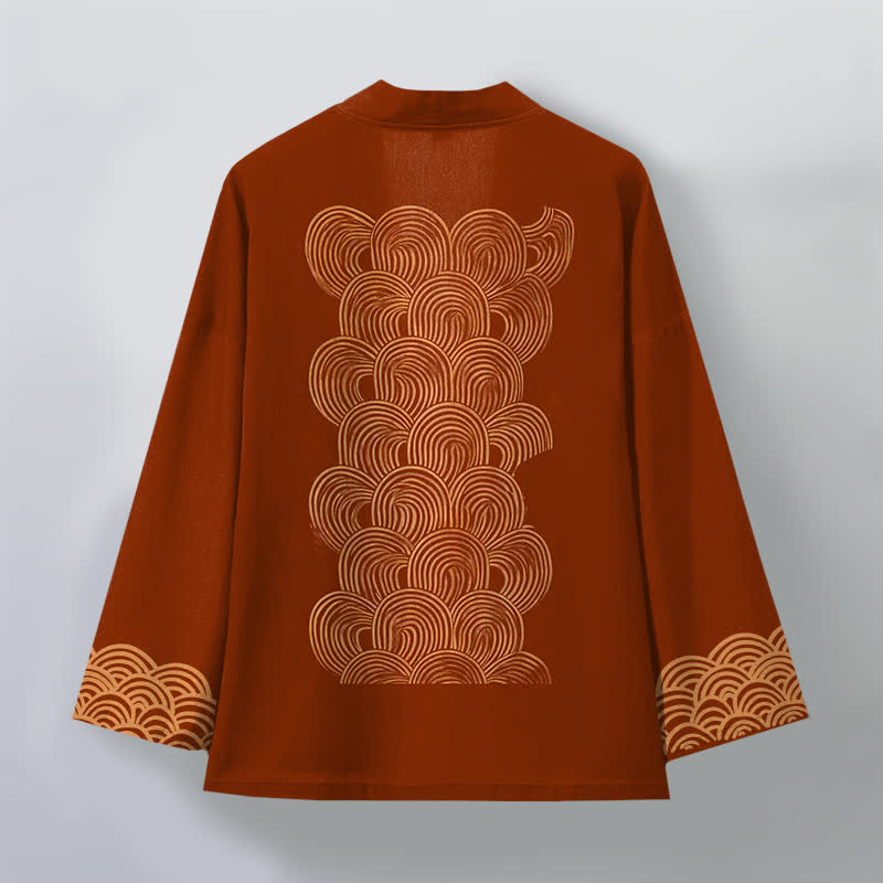 Buddha Stones Kimono de hombre de algodón con estampado de media luna y frente abierto - image 2