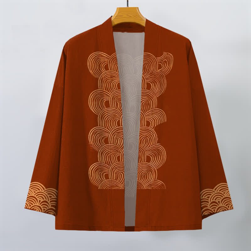 Buddha Stones Kimono de hombre de algodón con estampado de media luna y frente abierto - image 1