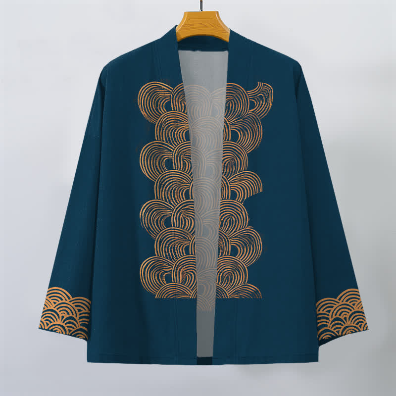 Buddha Stones Kimono de hombre de algodón con estampado de media luna y frente abierto - image 7
