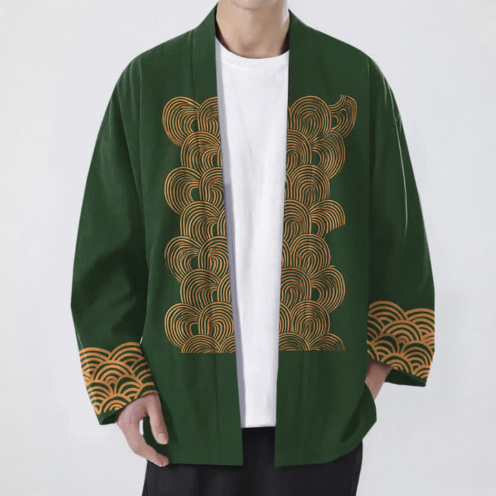 Buddha Stones Kimono de hombre de algodón con estampado de media luna y frente abierto - Verde oscuro - US/UK/AU48, UE58 (4XL) - image 9