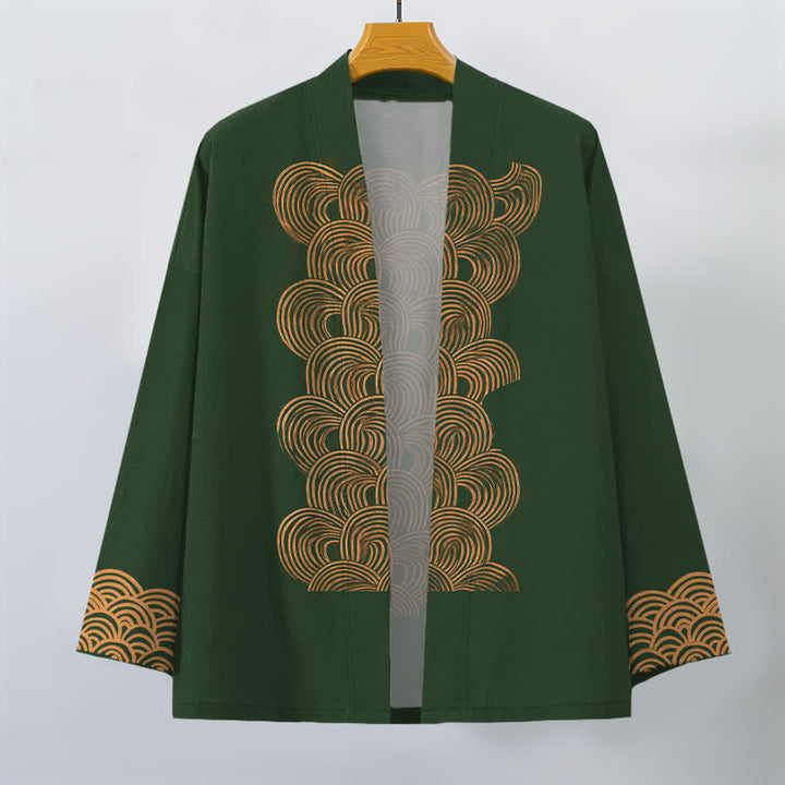 Buddha Stones Kimono de hombre de algodón con estampado de media luna y frente abierto - image 10