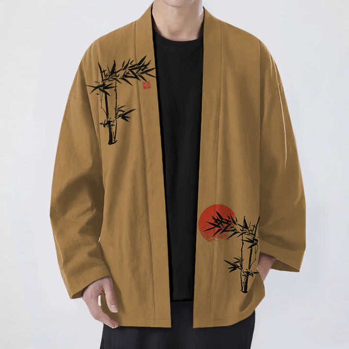 Buddha Stones Kimono de hombre de algodón con estampado de sol rojo y parte delantera abierta, de bambú rojo. - Perú - US/UK/AU48, UE58 (4XL) - image 9