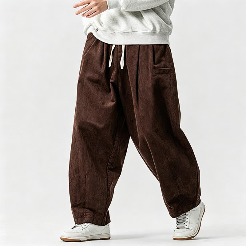 Buddha Stones Pantalones largos casuales vintage de otoño/invierno con cordón ajustable, color liso, para hombre, corte ajustado, con bolsillo. - Marrón silla de montar - US/UK/AU46, EU56 (5XL) - image 0
