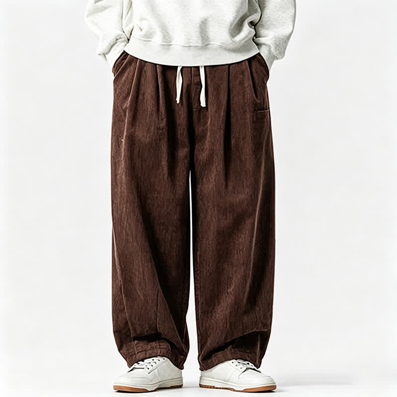 Buddha Stones Pantalones largos casuales vintage de otoño/invierno con cordón ajustable, color liso, para hombre, corte ajustado, con bolsillo. - image 1