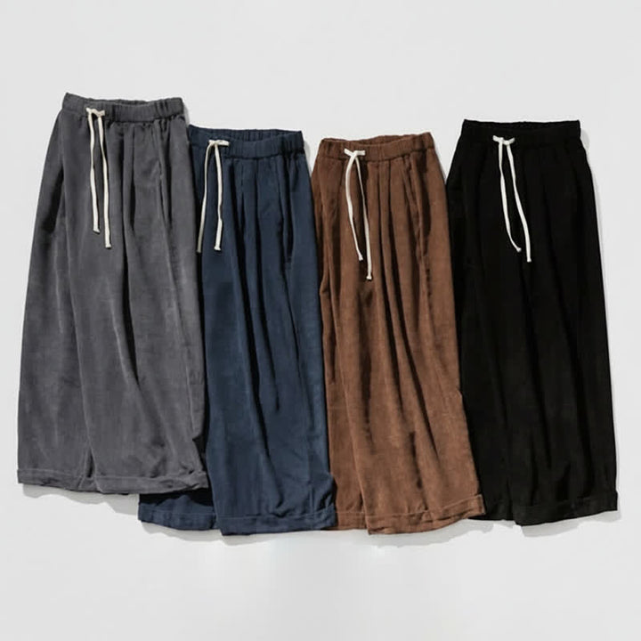 Buddha Stones Pantalones largos de pana lisos con cordón ajustable para hombre, estilo casual de otoño/invierno, de pierna ancha y con bolsillo. - image 26