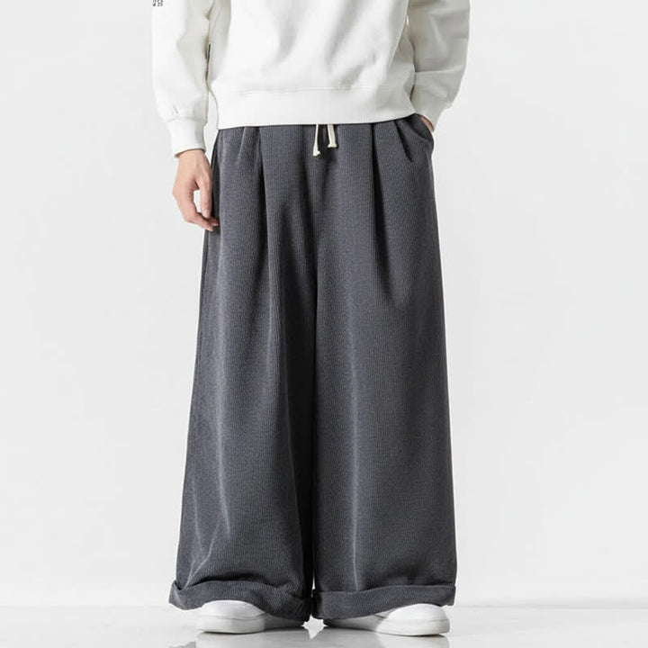 Buddha Stones Pantalones largos de pana lisos con cordón ajustable para hombre, estilo casual de otoño/invierno, de pierna ancha y con bolsillo. - Gris oscuro - US/UK/AU46, EU56 (5XL) - image 0
