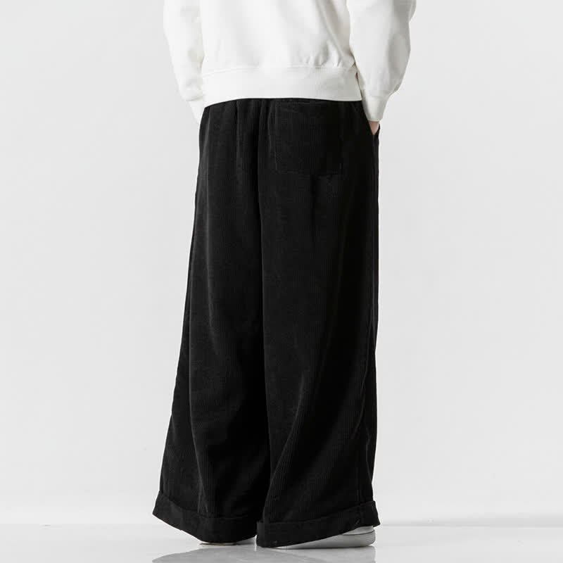 Buddha Stones Pantalones largos de pana lisos con cordón ajustable para hombre, estilo casual de otoño/invierno, de pierna ancha y con bolsillo. - image 21
