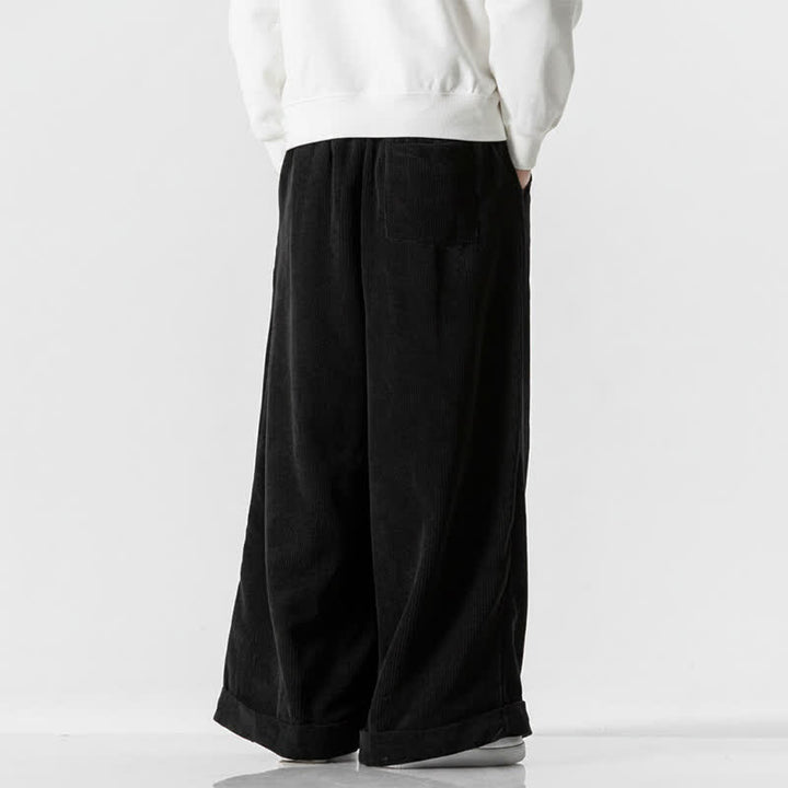 Buddha Stones Pantalones largos de pana lisos con cordón ajustable para hombre, estilo casual de otoño/invierno, de pierna ancha y con bolsillo. - image 21