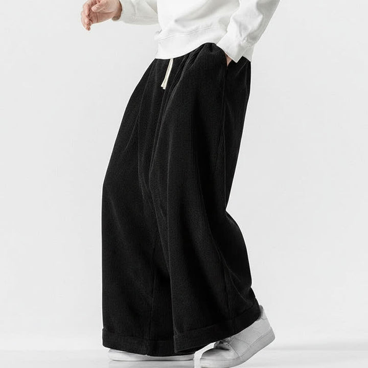 Buddha Stones Pantalones largos de pana lisos con cordón ajustable para hombre, estilo casual de otoño/invierno, de pierna ancha y con bolsillo. - image 17