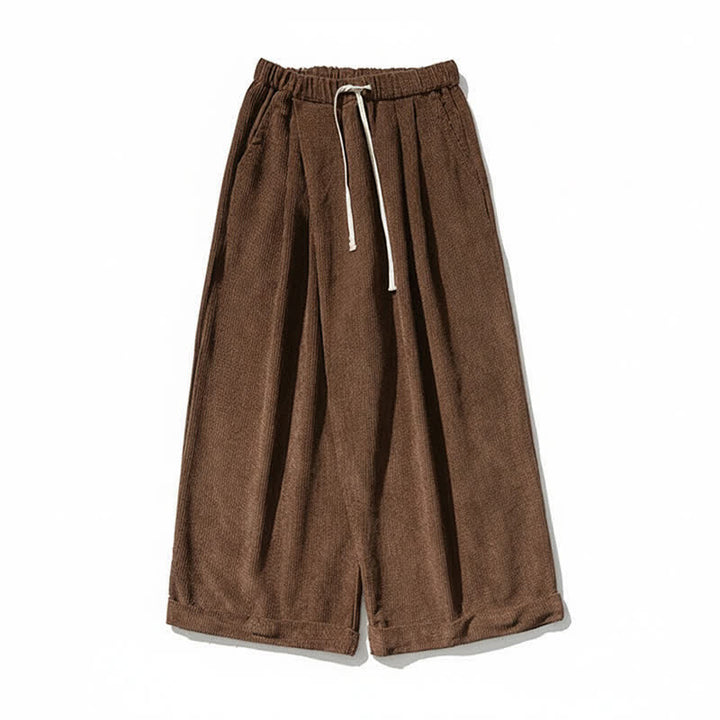 Buddha Stones Pantalones largos de pana lisos con cordón ajustable para hombre, estilo casual de otoño/invierno, de pierna ancha y con bolsillo. - image 10