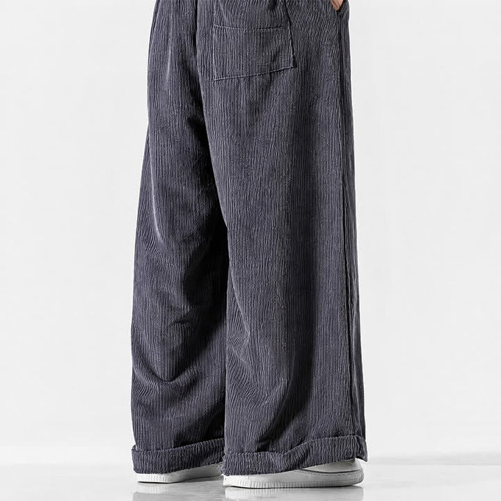 Buddha Stones Pantalones largos de pana lisos con cordón ajustable para hombre, estilo casual de otoño/invierno, de pierna ancha y con bolsillo. - image 5