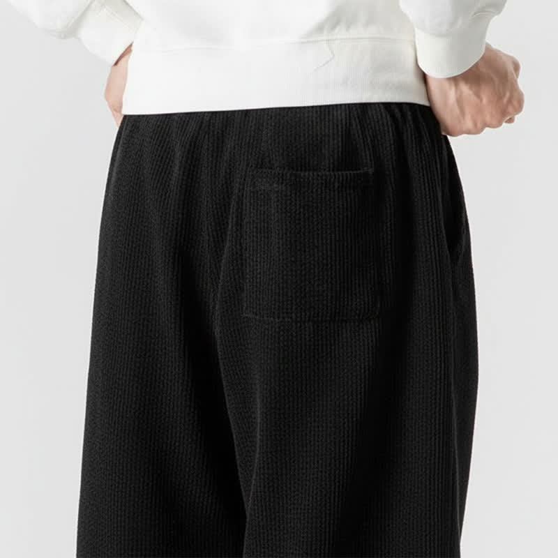 Buddha Stones Pantalones largos de pana lisos con cordón ajustable para hombre, estilo casual de otoño/invierno, de pierna ancha y con bolsillo. - image 25
