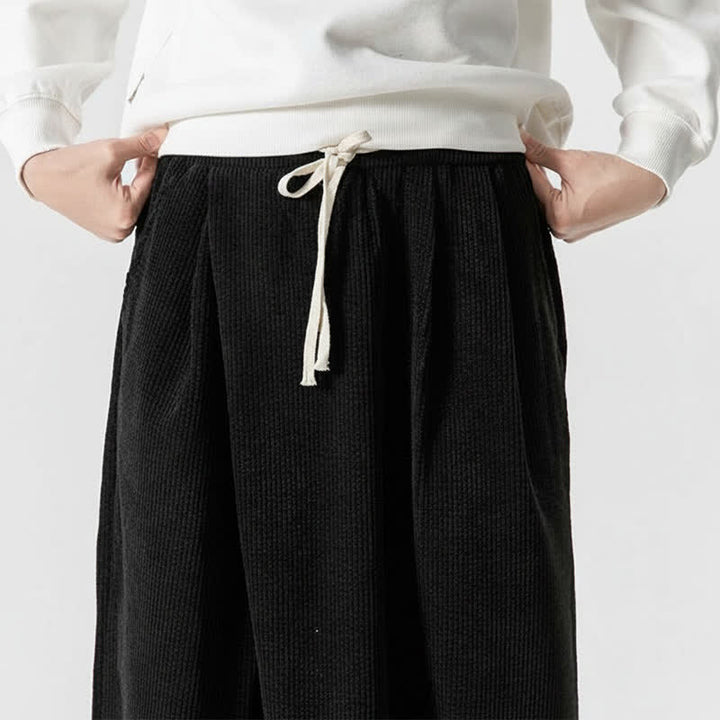 Buddha Stones Pantalones largos de pana lisos con cordón ajustable para hombre, estilo casual de otoño/invierno, de pierna ancha y con bolsillo. - image 22