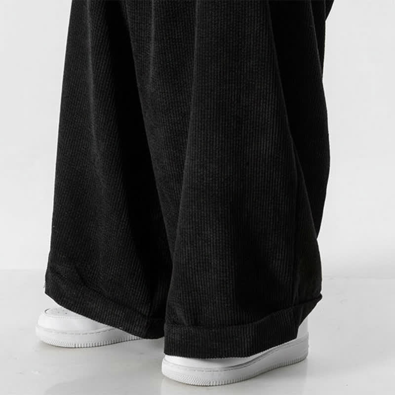 Buddha Stones Pantalones largos de pana lisos con cordón ajustable para hombre, estilo casual de otoño/invierno, de pierna ancha y con bolsillo. - image 24