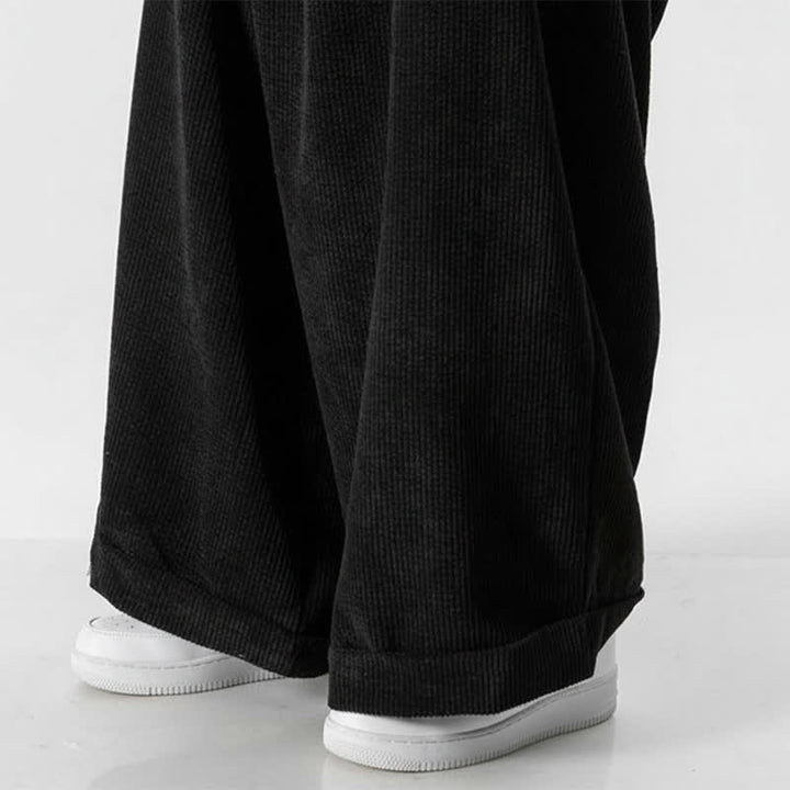 Buddha Stones Pantalones largos de pana lisos con cordón ajustable para hombre, estilo casual de otoño/invierno, de pierna ancha y con bolsillo. - image 24