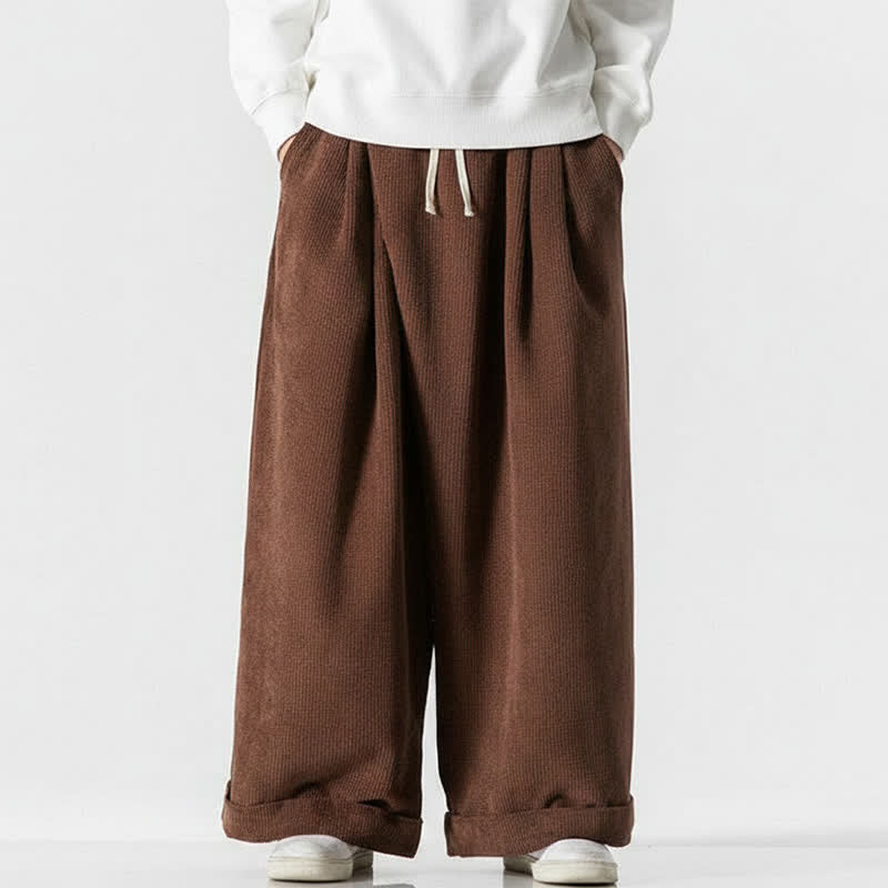 Buddha Stones Pantalones largos de pana lisos con cordón ajustable para hombre, estilo casual de otoño/invierno, de pierna ancha y con bolsillo. - Marrón silla de montar - US/UK/AU46, EU56 (5XL) - image 6