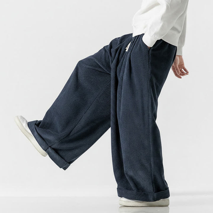 Buddha Stones Pantalones largos de pana lisos con cordón ajustable para hombre, estilo casual de otoño/invierno, de pierna ancha y con bolsillo. - image 14
