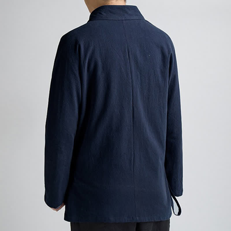 Buddha Stones Kimono de algodón liso para hombre, estilo Tang minimalista, con cordón ajustable, ideal para primavera y otoño. - image 1