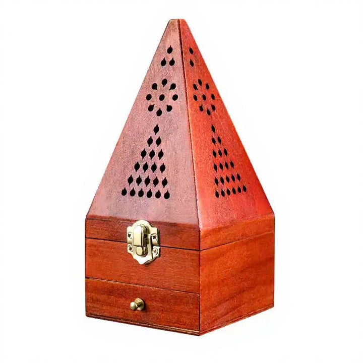 Caja ritual cuadrada de madera natural con Buddha Stones y quemador de incienso para purificación. - image 2