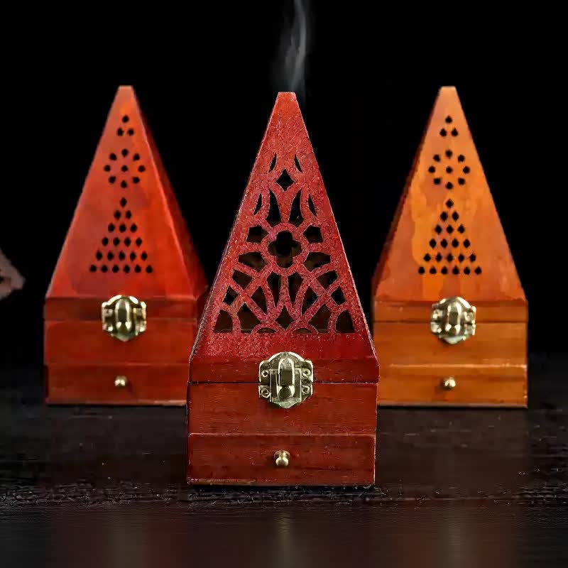 Caja ritual cuadrada de madera natural con Buddha Stones y quemador de incienso para purificación. - image 11