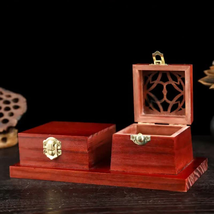 Caja ritual cuadrada de madera natural con Buddha Stones y quemador de incienso para purificación. - Cuadrado - image 13