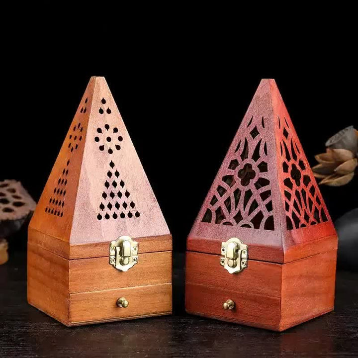 Caja ritual cuadrada de madera natural con Buddha Stones y quemador de incienso para purificación. - image 12