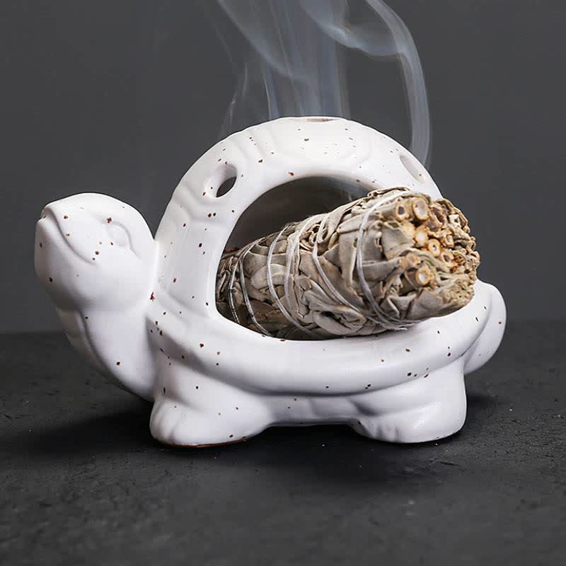 Buddha Stones Quemador de incienso de cerámica con forma de tortuga - Blanco - image 4