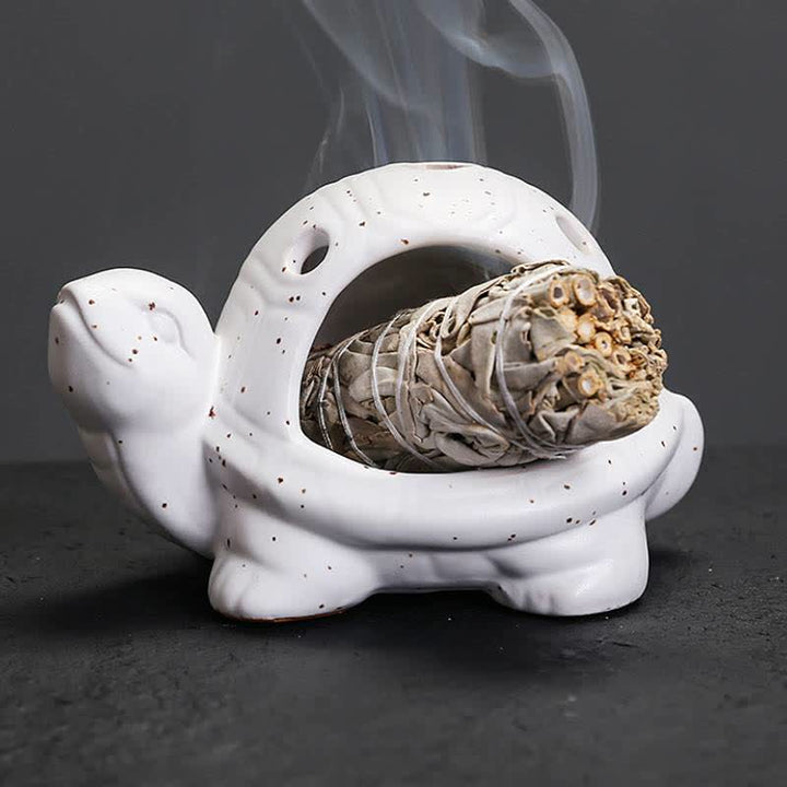 Buddha Stones Quemador de incienso de cerámica con forma de tortuga - Blanco - image 4