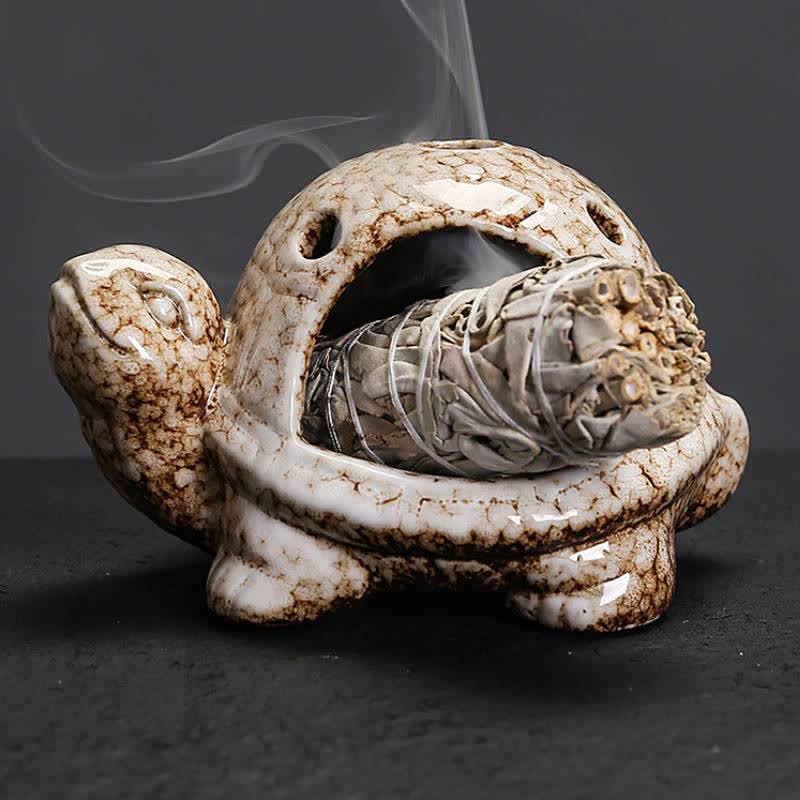 Buddha Stones Quemador de incienso de cerámica con forma de tortuga - Beige - image 7
