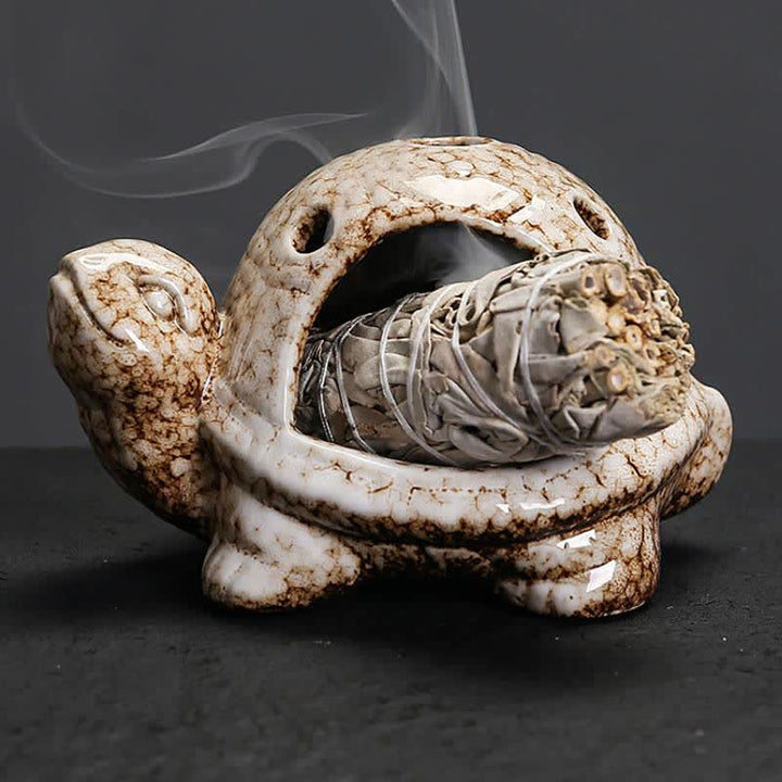 Buddha Stones Quemador de incienso de cerámica con forma de tortuga - Beige - image 7