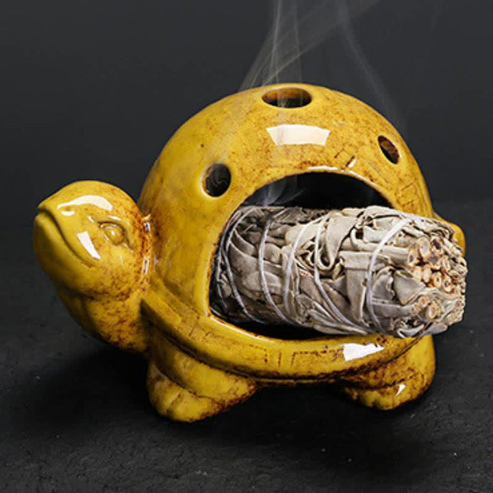 Buddha Stones Quemador de incienso de cerámica con forma de tortuga - Amarillo - image 11