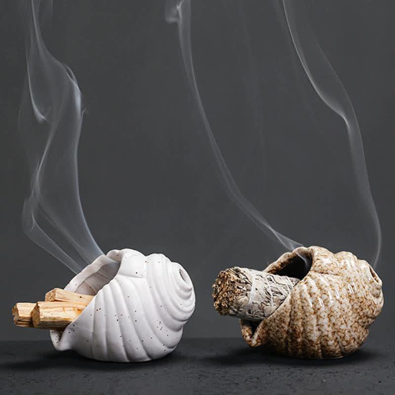 Buddha Stones Quemadores de incienso de cerámica con forma de caracola Shankha para purificación - image 17