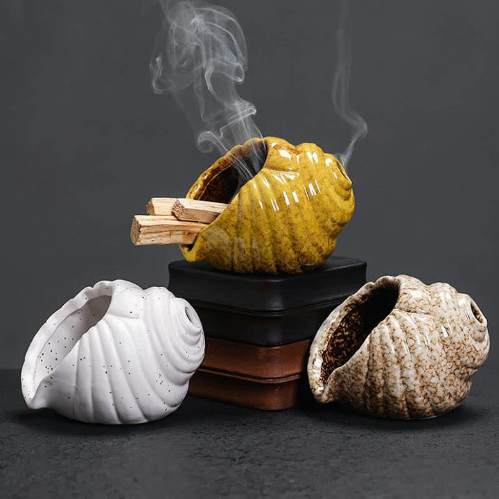 Buddha Stones Quemadores de incienso de cerámica con forma de caracola Shankha para purificación - image 18