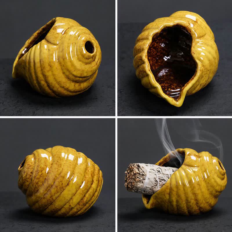 Buddha Stones Quemadores de incienso de cerámica con forma de caracola Shankha para purificación - image 15